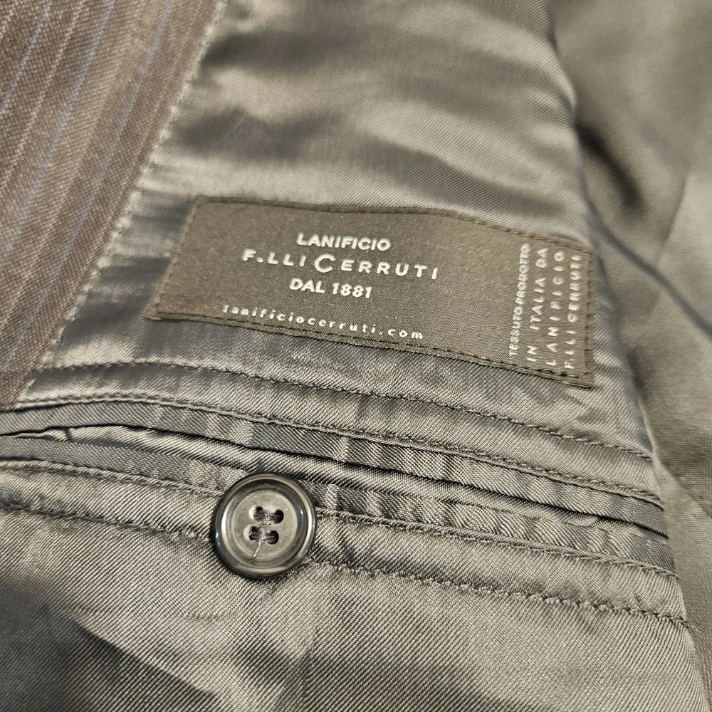 Brooks Brothers Lanificio Fitzgerald Suit 40L Gray Stripe 34x31 Italian Wool‎